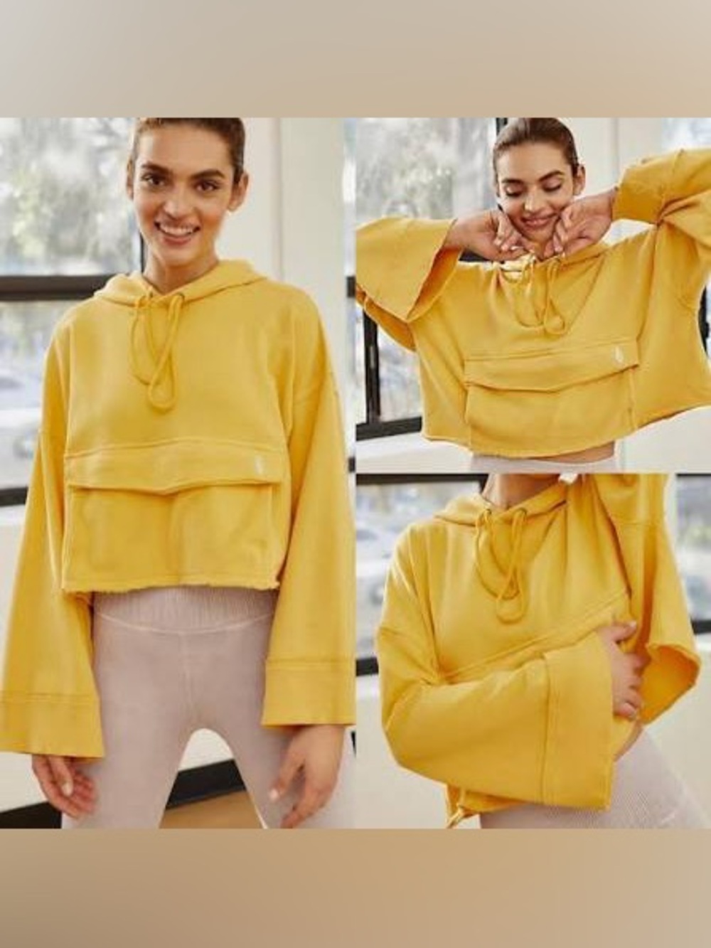 FREE PEOPLE Movement Rapids Cropped Hoodie Yellow